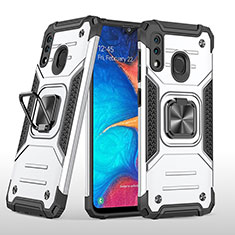 Coque Contour Silicone et Plastique Housse Etui Mat avec Magnetique Support Bague Anneau MQ1 pour Samsung Galaxy A20 Argent