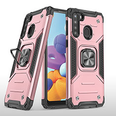 Coque Contour Silicone et Plastique Housse Etui Mat avec Magnetique Support Bague Anneau MQ1 pour Samsung Galaxy A21 Or Rose