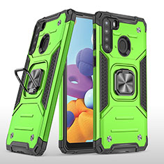 Coque Contour Silicone et Plastique Housse Etui Mat avec Magnetique Support Bague Anneau MQ1 pour Samsung Galaxy A21 Vert