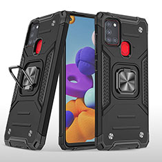 Coque Contour Silicone et Plastique Housse Etui Mat avec Magnetique Support Bague Anneau MQ1 pour Samsung Galaxy A21s Noir