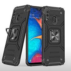 Coque Contour Silicone et Plastique Housse Etui Mat avec Magnetique Support Bague Anneau MQ1 pour Samsung Galaxy A30 Noir