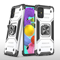 Coque Contour Silicone et Plastique Housse Etui Mat avec Magnetique Support Bague Anneau MQ1 pour Samsung Galaxy A51 5G Argent