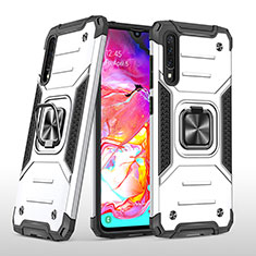 Coque Contour Silicone et Plastique Housse Etui Mat avec Magnetique Support Bague Anneau MQ1 pour Samsung Galaxy A70S Argent