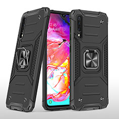 Coque Contour Silicone et Plastique Housse Etui Mat avec Magnetique Support Bague Anneau MQ1 pour Samsung Galaxy A70S Noir