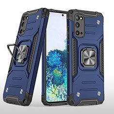 Coque Contour Silicone et Plastique Housse Etui Mat avec Magnetique Support Bague Anneau MQ1 pour Samsung Galaxy S20 Bleu
