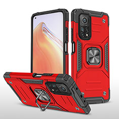 Coque Contour Silicone et Plastique Housse Etui Mat avec Magnetique Support Bague Anneau MQ1 pour Xiaomi Mi 10T Pro 5G Rouge