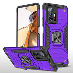 Coque Contour Silicone et Plastique Housse Etui Mat avec Magnetique Support Bague Anneau MQ1 pour Xiaomi Mi 11T 5G Violet