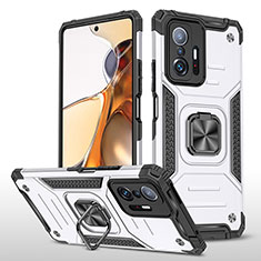 Coque Contour Silicone et Plastique Housse Etui Mat avec Magnetique Support Bague Anneau MQ1 pour Xiaomi Mi 11T Pro 5G Argent