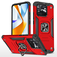 Coque Contour Silicone et Plastique Housse Etui Mat avec Magnetique Support Bague Anneau MQ1 pour Xiaomi Poco C40 Rouge