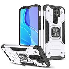 Coque Contour Silicone et Plastique Housse Etui Mat avec Magnetique Support Bague Anneau MQ1 pour Xiaomi Poco M2 Argent