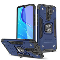 Coque Contour Silicone et Plastique Housse Etui Mat avec Magnetique Support Bague Anneau MQ1 pour Xiaomi Poco M2 Bleu