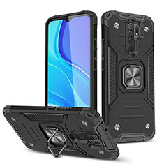 Coque Contour Silicone et Plastique Housse Etui Mat avec Magnetique Support Bague Anneau MQ1 pour Xiaomi Poco M2 Noir