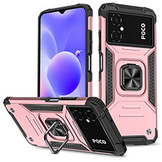 Coque Contour Silicone et Plastique Housse Etui Mat avec Magnetique Support Bague Anneau MQ1 pour Xiaomi Poco M4 5G Or Rose