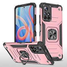 Coque Contour Silicone et Plastique Housse Etui Mat avec Magnetique Support Bague Anneau MQ1 pour Xiaomi Poco M4 Pro 5G Or Rose