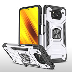 Coque Contour Silicone et Plastique Housse Etui Mat avec Magnetique Support Bague Anneau MQ1 pour Xiaomi Poco X3 Argent