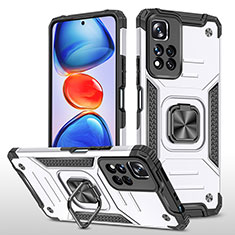 Coque Contour Silicone et Plastique Housse Etui Mat avec Magnetique Support Bague Anneau MQ1 pour Xiaomi Poco X4 NFC Argent