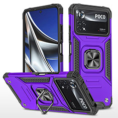 Coque Contour Silicone et Plastique Housse Etui Mat avec Magnetique Support Bague Anneau MQ1 pour Xiaomi Poco X4 Pro 5G Violet