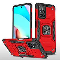 Coque Contour Silicone et Plastique Housse Etui Mat avec Magnetique Support Bague Anneau MQ1 pour Xiaomi Redmi 10 4G Rouge