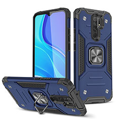 Coque Contour Silicone et Plastique Housse Etui Mat avec Magnetique Support Bague Anneau MQ1 pour Xiaomi Redmi 9 Bleu