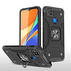 Coque Contour Silicone et Plastique Housse Etui Mat avec Magnetique Support Bague Anneau MQ1 pour Xiaomi Redmi 9 India Noir