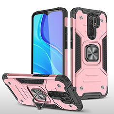 Coque Contour Silicone et Plastique Housse Etui Mat avec Magnetique Support Bague Anneau MQ1 pour Xiaomi Redmi 9 Or Rose