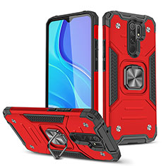 Coque Contour Silicone et Plastique Housse Etui Mat avec Magnetique Support Bague Anneau MQ1 pour Xiaomi Redmi 9 Rouge