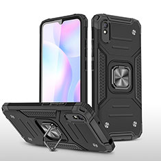 Coque Contour Silicone et Plastique Housse Etui Mat avec Magnetique Support Bague Anneau MQ1 pour Xiaomi Redmi 9A Noir