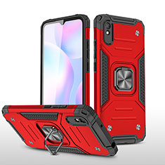 Coque Contour Silicone et Plastique Housse Etui Mat avec Magnetique Support Bague Anneau MQ1 pour Xiaomi Redmi 9A Rouge