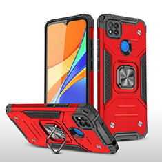 Coque Contour Silicone et Plastique Housse Etui Mat avec Magnetique Support Bague Anneau MQ1 pour Xiaomi Redmi 9C NFC Rouge