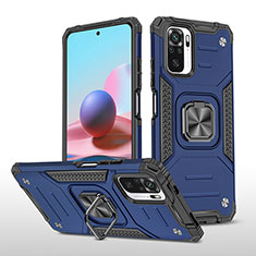 Coque Contour Silicone et Plastique Housse Etui Mat avec Magnetique Support Bague Anneau MQ1 pour Xiaomi Redmi Note 10 4G Bleu