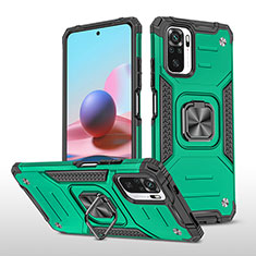 Coque Contour Silicone et Plastique Housse Etui Mat avec Magnetique Support Bague Anneau MQ1 pour Xiaomi Redmi Note 10 4G Vert Nuit