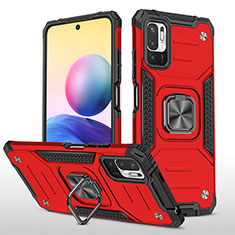 Coque Contour Silicone et Plastique Housse Etui Mat avec Magnetique Support Bague Anneau MQ1 pour Xiaomi Redmi Note 10 5G Rouge