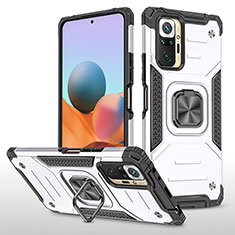 Coque Contour Silicone et Plastique Housse Etui Mat avec Magnetique Support Bague Anneau MQ1 pour Xiaomi Redmi Note 10 Pro Max Argent