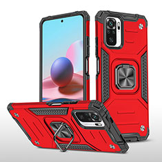 Coque Contour Silicone et Plastique Housse Etui Mat avec Magnetique Support Bague Anneau MQ1 pour Xiaomi Redmi Note 10S 4G Rouge