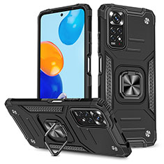 Coque Contour Silicone et Plastique Housse Etui Mat avec Magnetique Support Bague Anneau MQ1 pour Xiaomi Redmi Note 11 4G (2022) Noir