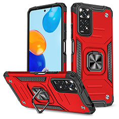 Coque Contour Silicone et Plastique Housse Etui Mat avec Magnetique Support Bague Anneau MQ1 pour Xiaomi Redmi Note 11 4G (2022) Rouge