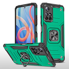 Coque Contour Silicone et Plastique Housse Etui Mat avec Magnetique Support Bague Anneau MQ1 pour Xiaomi Redmi Note 11 5G Vert Nuit