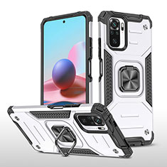 Coque Contour Silicone et Plastique Housse Etui Mat avec Magnetique Support Bague Anneau MQ1 pour Xiaomi Redmi Note 11 SE India 4G Argent