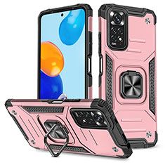 Coque Contour Silicone et Plastique Housse Etui Mat avec Magnetique Support Bague Anneau MQ1 pour Xiaomi Redmi Note 11S 4G Or Rose