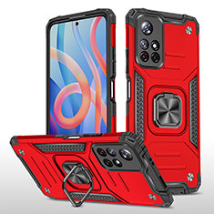 Coque Contour Silicone et Plastique Housse Etui Mat avec Magnetique Support Bague Anneau MQ1 pour Xiaomi Redmi Note 11S 5G Rouge