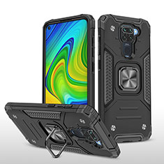 Coque Contour Silicone et Plastique Housse Etui Mat avec Magnetique Support Bague Anneau MQ1 pour Xiaomi Redmi Note 9 Noir