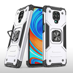 Coque Contour Silicone et Plastique Housse Etui Mat avec Magnetique Support Bague Anneau MQ1 pour Xiaomi Redmi Note 9S Argent