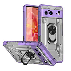 Coque Contour Silicone et Plastique Housse Etui Mat avec Magnetique Support Bague Anneau MQ2 pour Google Pixel 6 5G Violet