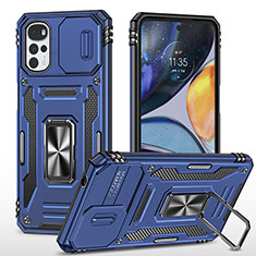 Coque Contour Silicone et Plastique Housse Etui Mat avec Magnetique Support Bague Anneau MQ2 pour Motorola Moto G22 Bleu