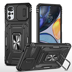 Coque Contour Silicone et Plastique Housse Etui Mat avec Magnetique Support Bague Anneau MQ2 pour Motorola Moto G22 Noir