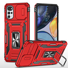 Coque Contour Silicone et Plastique Housse Etui Mat avec Magnetique Support Bague Anneau MQ2 pour Motorola Moto G22 Rouge