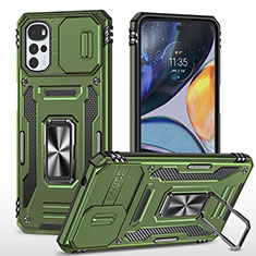 Coque Contour Silicone et Plastique Housse Etui Mat avec Magnetique Support Bague Anneau MQ2 pour Motorola Moto G22 Vert