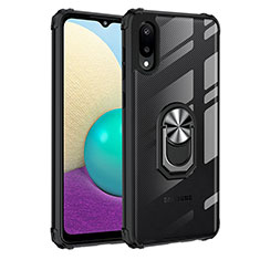 Coque Contour Silicone et Plastique Housse Etui Mat avec Magnetique Support Bague Anneau MQ2 pour Samsung Galaxy A02 Argent et Noir