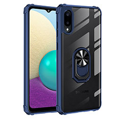 Coque Contour Silicone et Plastique Housse Etui Mat avec Magnetique Support Bague Anneau MQ2 pour Samsung Galaxy A02 Bleu