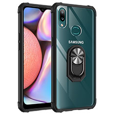 Coque Contour Silicone et Plastique Housse Etui Mat avec Magnetique Support Bague Anneau MQ2 pour Samsung Galaxy A10s Argent et Noir